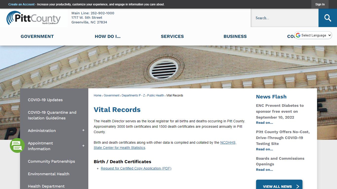 Vital Records | Pitt County, NC